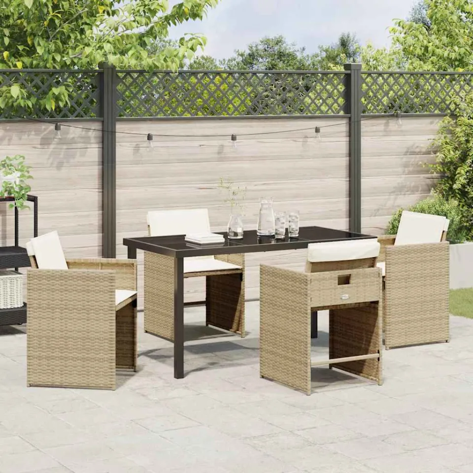 vidaXL Tuin eettafelset 5 st Beige poly rattan, foto 4