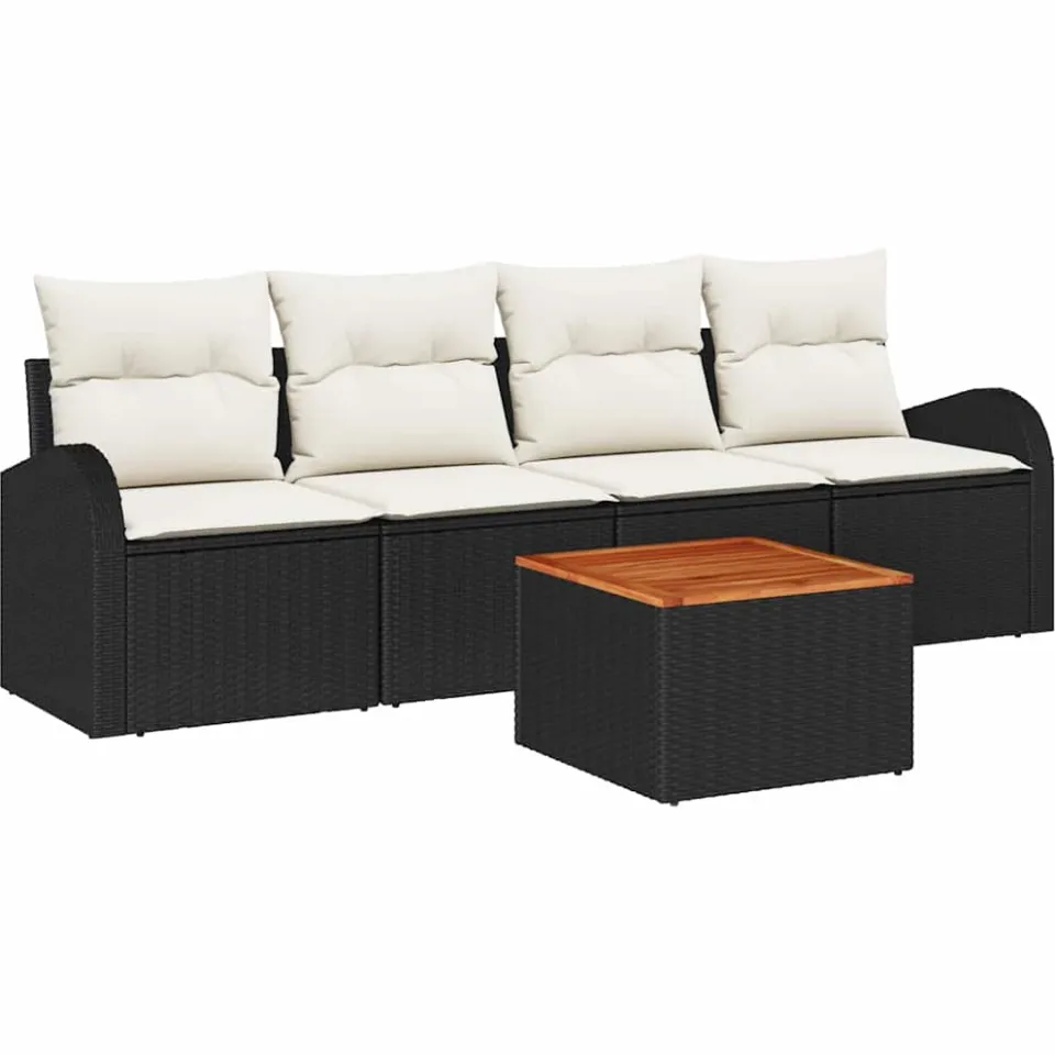 vidaXL Tuinbankenset 5 st Zwart en Crème poly rattan