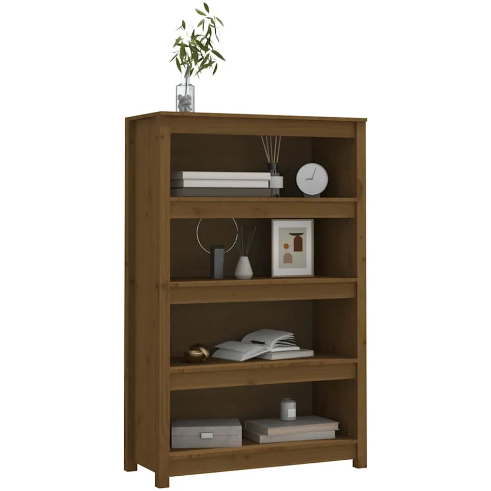 vidaXL Boekenkast 80x35x126 cm massief grenenhout honingbruin