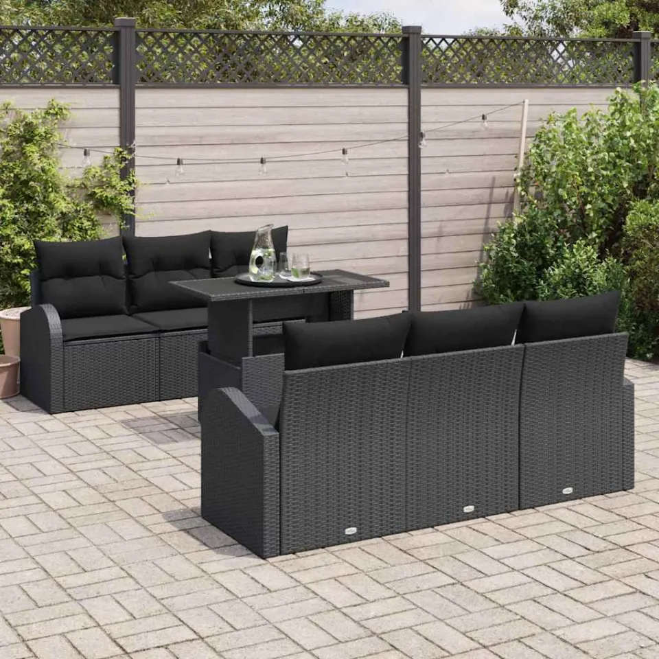 vidaXL Tuin Sofa Set 7 st Zwart Poly riet, foto 3