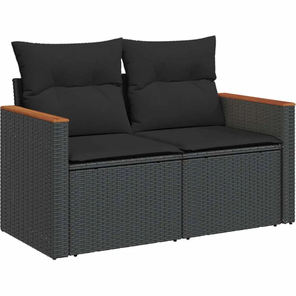 vidaXL 5-delige Loungeset met kussens poly rattan zwart