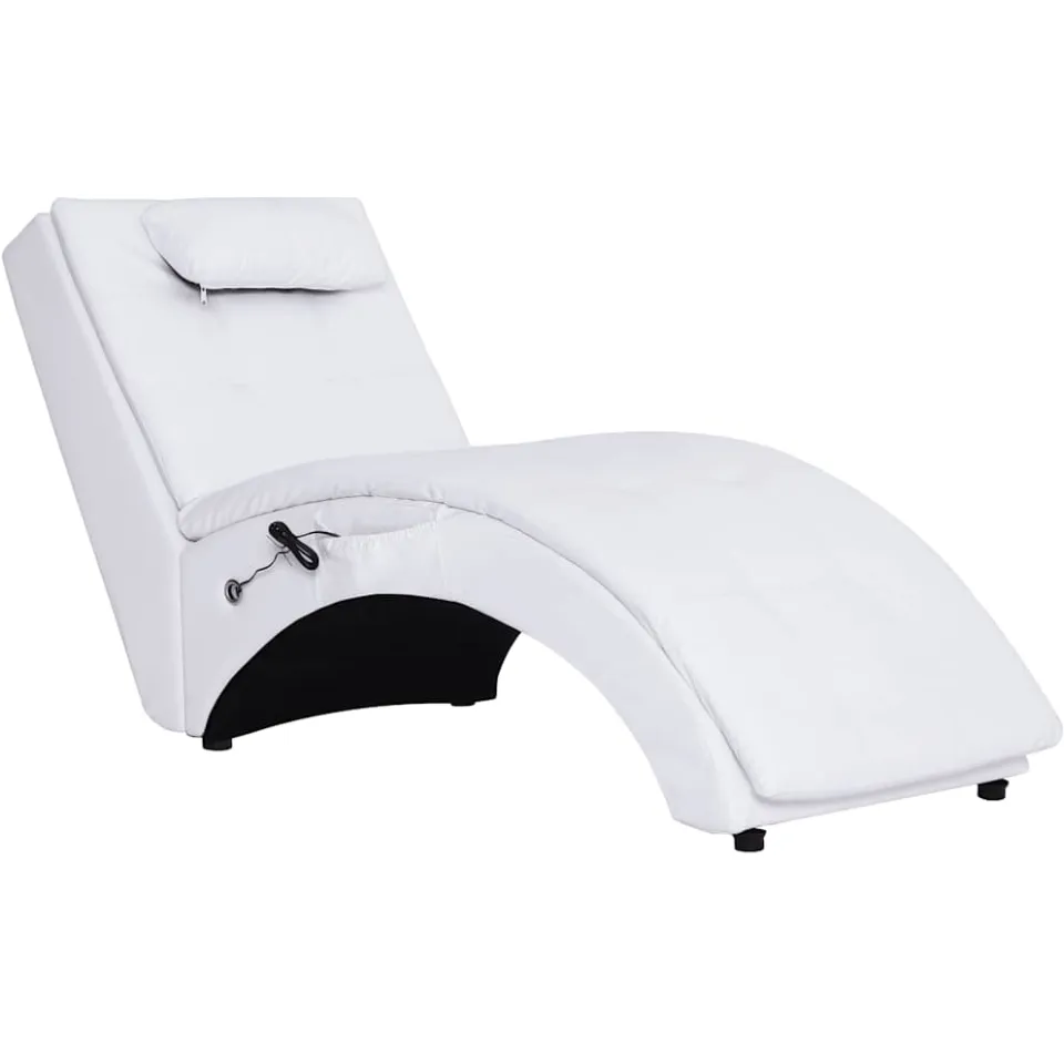 vidaXL Massage chaise longue met kussen kunstleer wit, foto 3