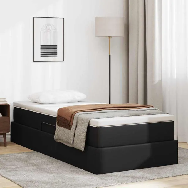 vidaXL Opslag bed met matras met matras Zwart 90 x 200 cm Nep Leer