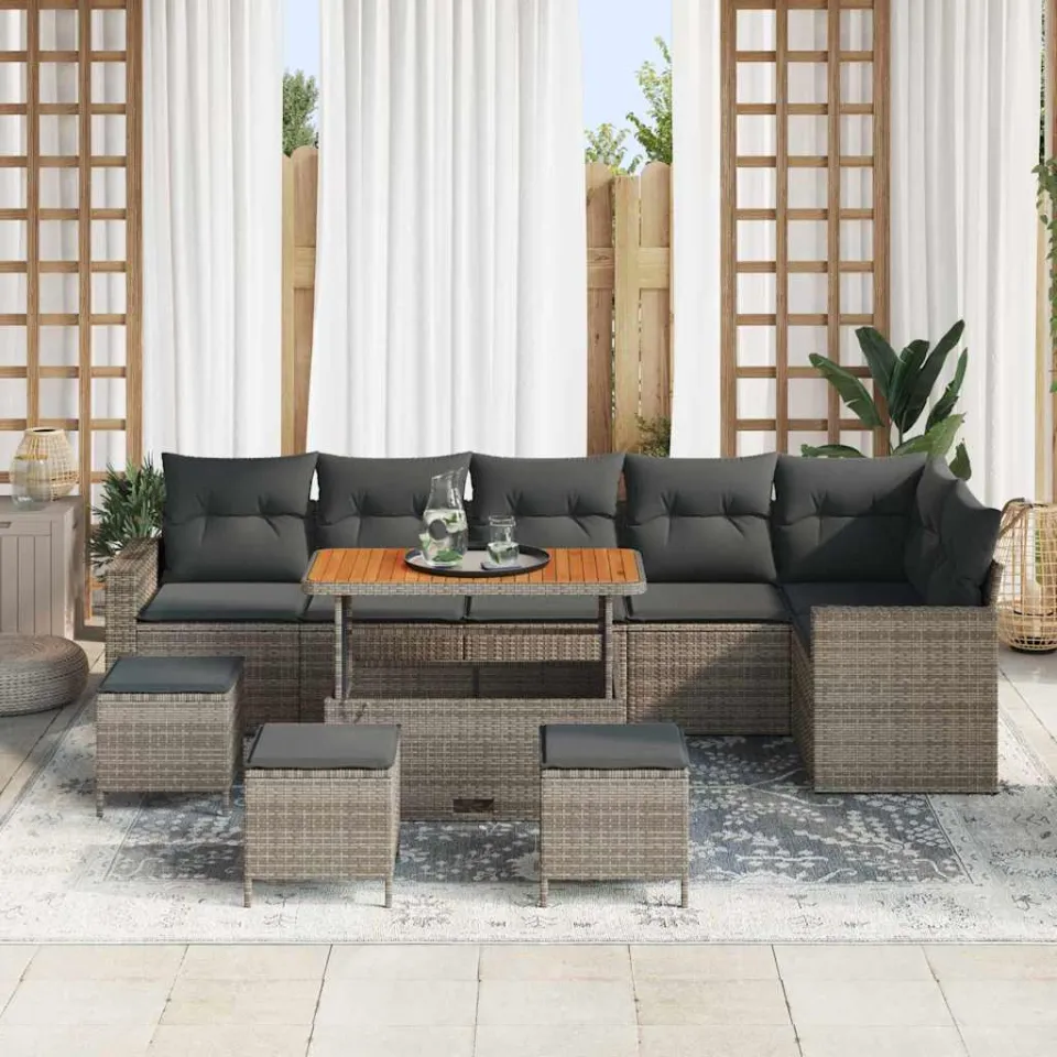 vidaXL Tuinbankenset 10 st Grijs poly rattan, foto 3