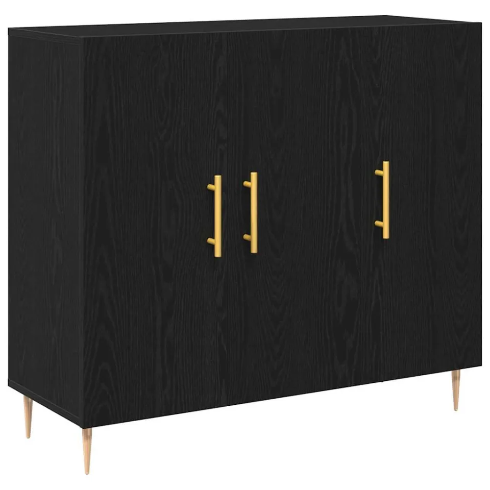 vidaXL Dressoir Zwart Eiken 90 x 34 x 80 cm Bewerkt hout, foto 3