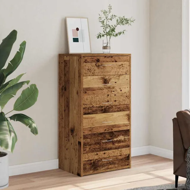 vidaXL Dressoir met 6 lades 50x34x96 cm bewerkt hout oud houtkleurig Bruin