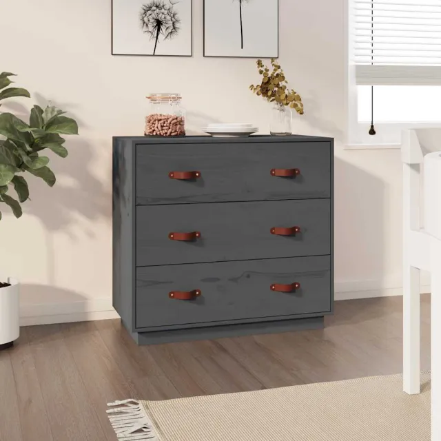 vidaXL Dressoir 80x40x75 cm massief grenenhout grijs, foto 2