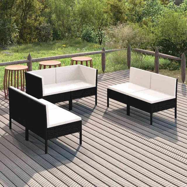 vidaXL 6-delige Loungeset met kussens poly rattan zwart, foto 2