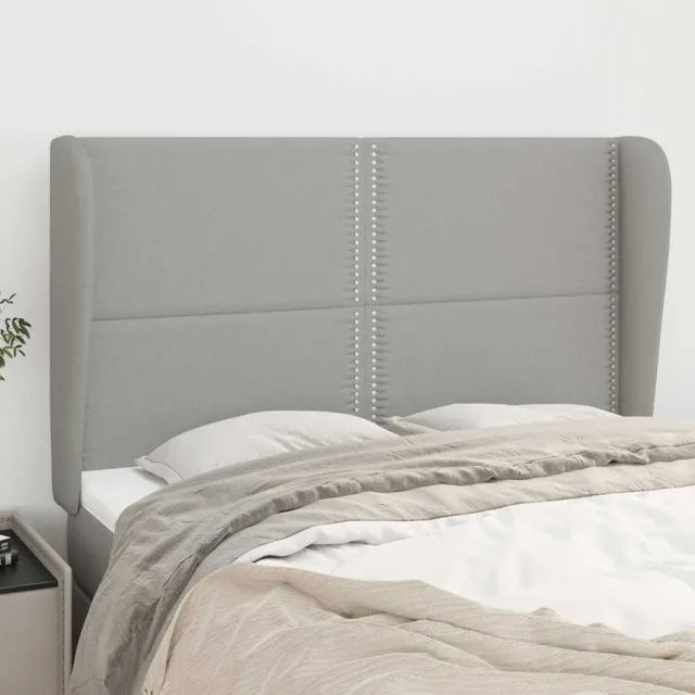 vidaXL Hoofdbord met randen 147x23x118/128 cm stof lichtgrijs grijs