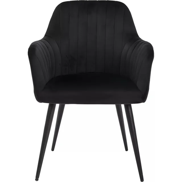 Vente-unique Set van 2 stoelen met fluweel en zwarte metalen leuningen - Zwart - ELEANA