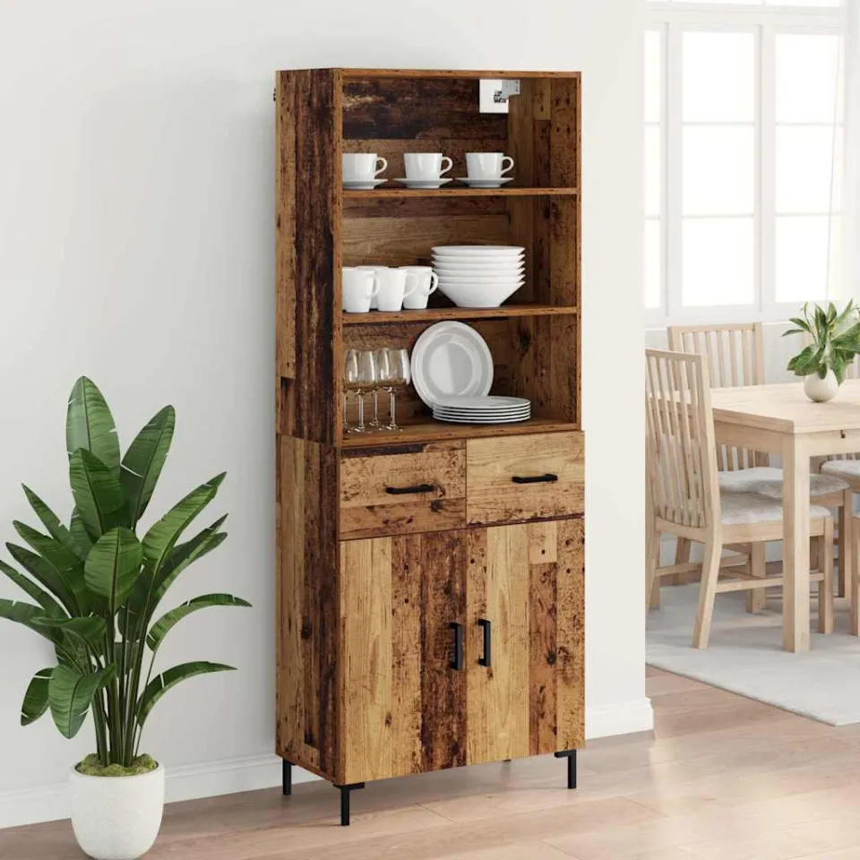 vidaXL Hoge kast Oudhout 69,5 x 34 x 180 cm Bewerkt hout bruin, foto 4