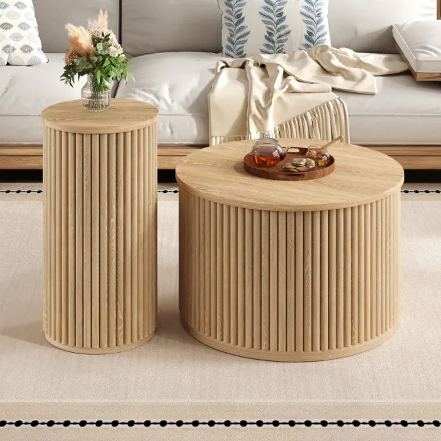 CHICFURN Salontafel - 2-delige set - flexibel te plaatsen - rond - naturel