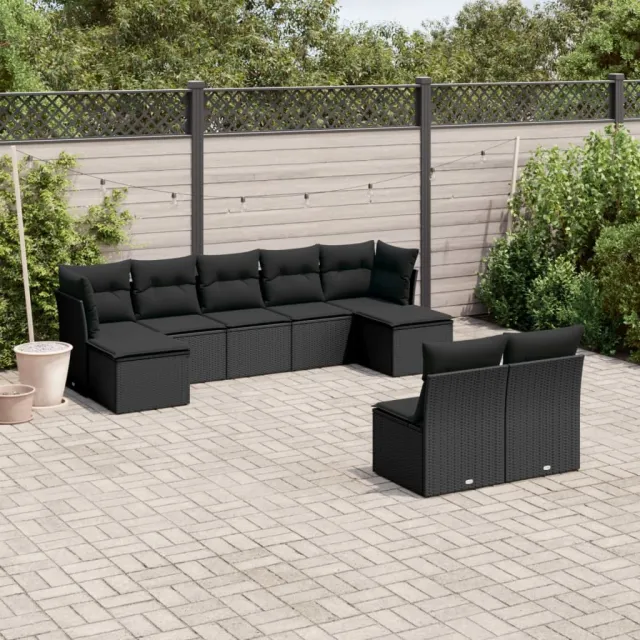 vidaXL 9-delige Loungeset met kussens poly rattan zwart, foto 2