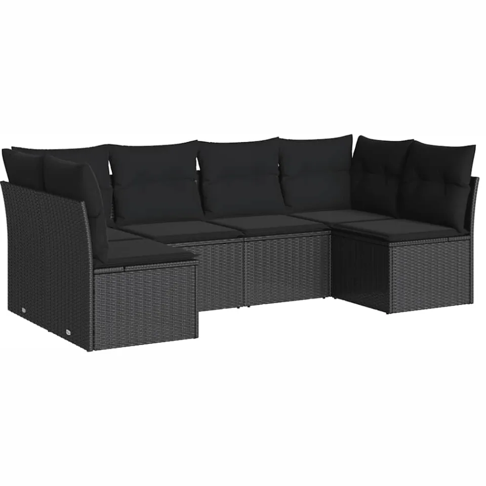 vidaXL 6-delige Loungeset met kussens poly rattan zwart