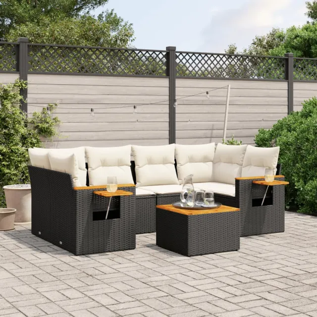 vidaXL 7-delige Loungeset met kussens poly rattan zwart, foto 2