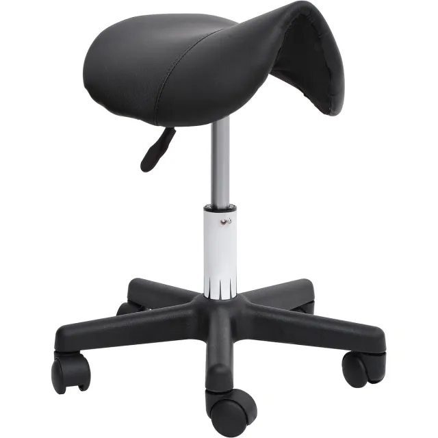 Clruro Rollhocker - 45-55 cm - Draaibare Salonkruk met Wielen - Kunstleer - Zwart