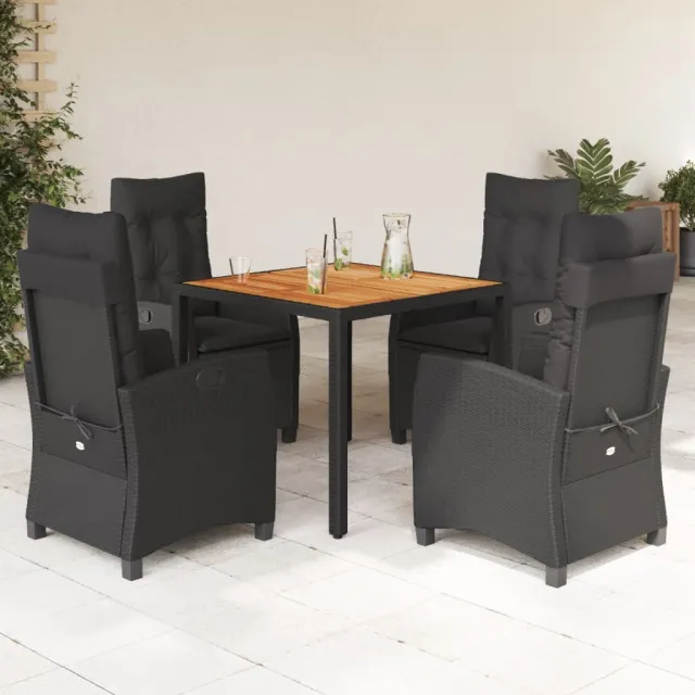 vidaXL 5-delige Tuinset met kussens poly rattan zwart, foto 2