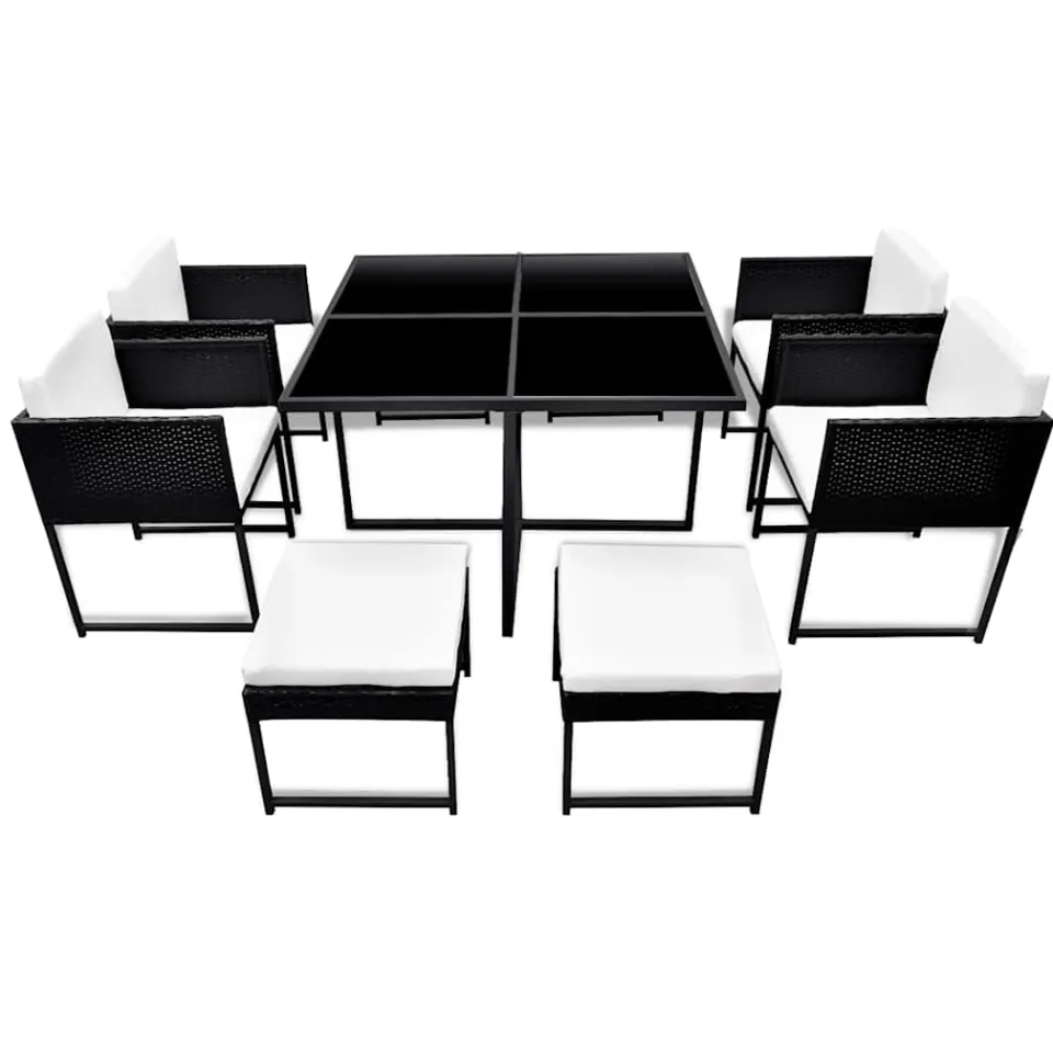 vidaXL 9-delige Tuinset met kussens poly rattan zwart, foto 2