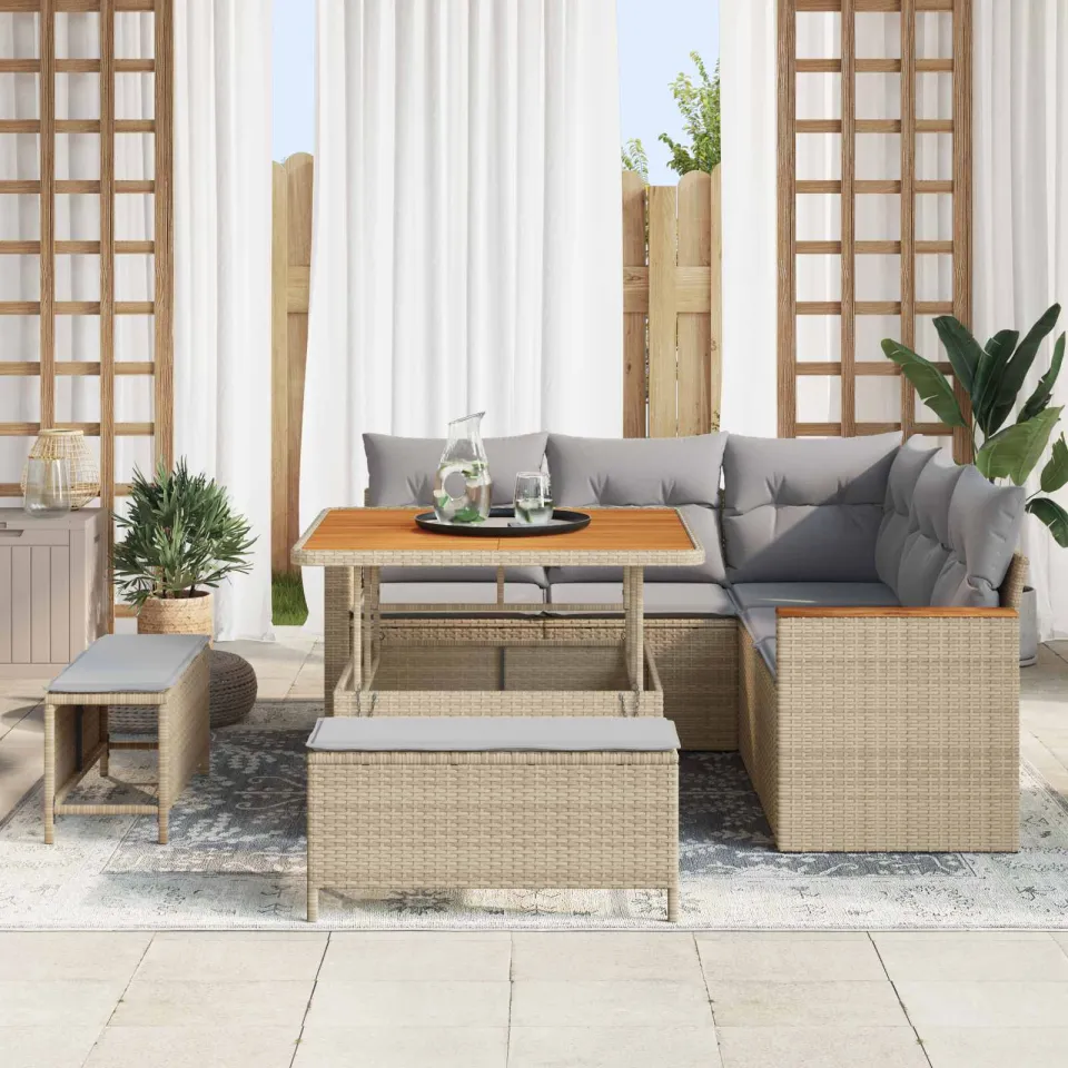 vidaXL Tuinbankenset 8 st Beige poly rattan, foto 2
