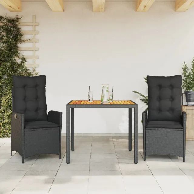 vidaXL 3-delige Tuinset met kussens poly rattan zwart, foto 2