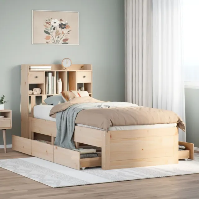vidaXL Bed met boekenkast zonder matras massief grenenhout 75x190 cm Bruin