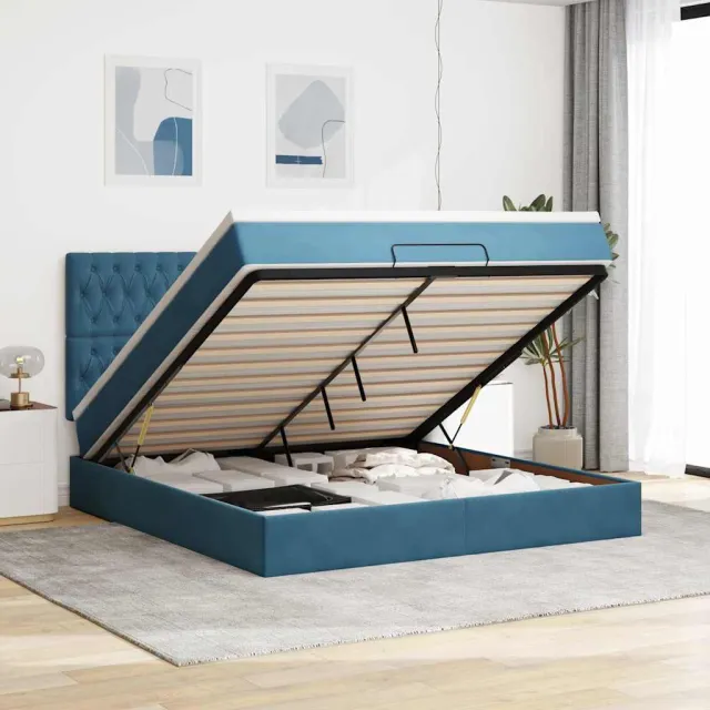 vidaXL Ottoman bed met matrassen en LED's 160x200cm fluweel blauw