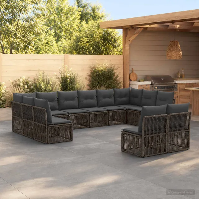 vidaXL Tuinbankenset 12 st 12-zits Grijs poly rattan, foto 2