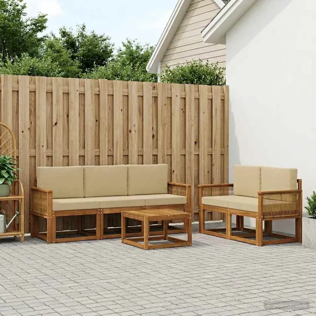 vidaXL Buiten bankenset 6 st 5-zits Natuurlijk en Beige