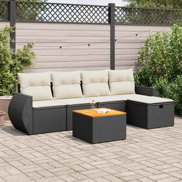 vidaXL 6-delige Loungeset met kussens poly rattan zwart, foto 2