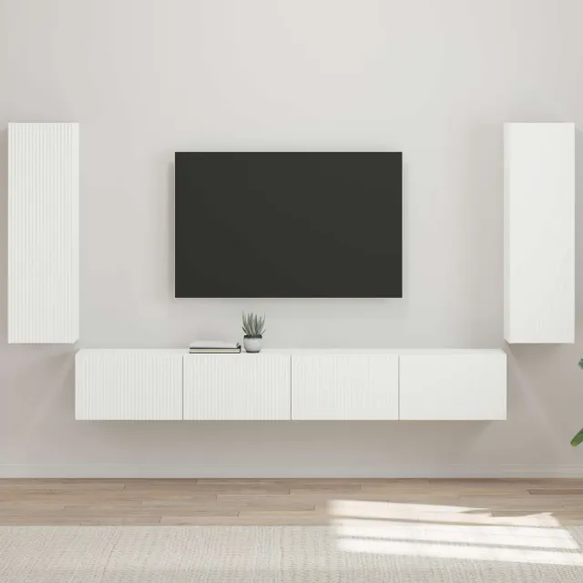 vidaXL TV Wandkast Set 4 st Hoogglans wit Bewerkt hout