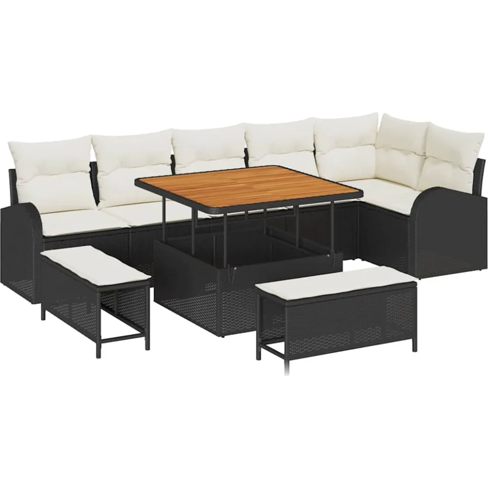 vidaXL Tuinbankenset 9 st Zwart poly rattan