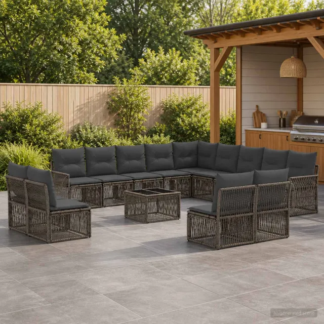 vidaXL Tuinbankenset 14 st Grijs en Donkergrijs poly rattan, foto 2