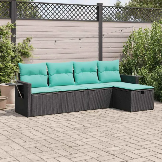 vidaXL 5-delige Loungeset met kussens poly rattan zwart, foto 2