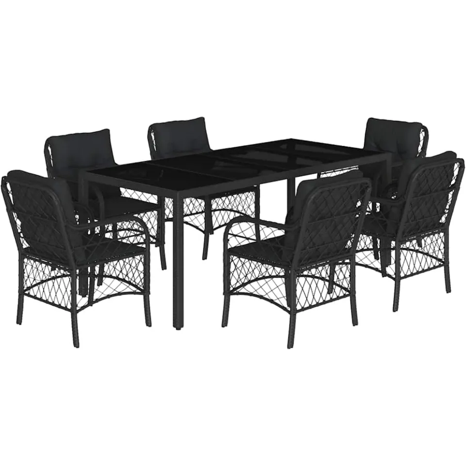 vidaXL 7-delige Tuinset met kussens poly rattan zwart, foto 3