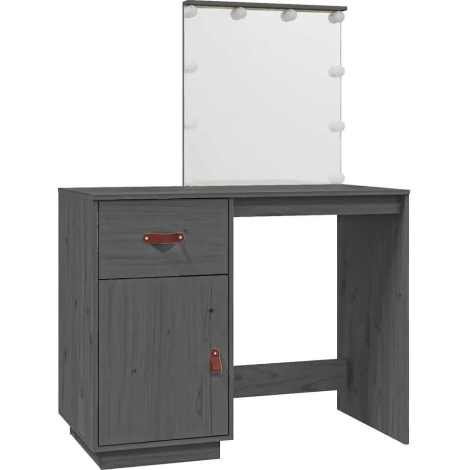 vidaXL Kaptafel met LED 95x50x133,5 cm massief grenenhout grijs