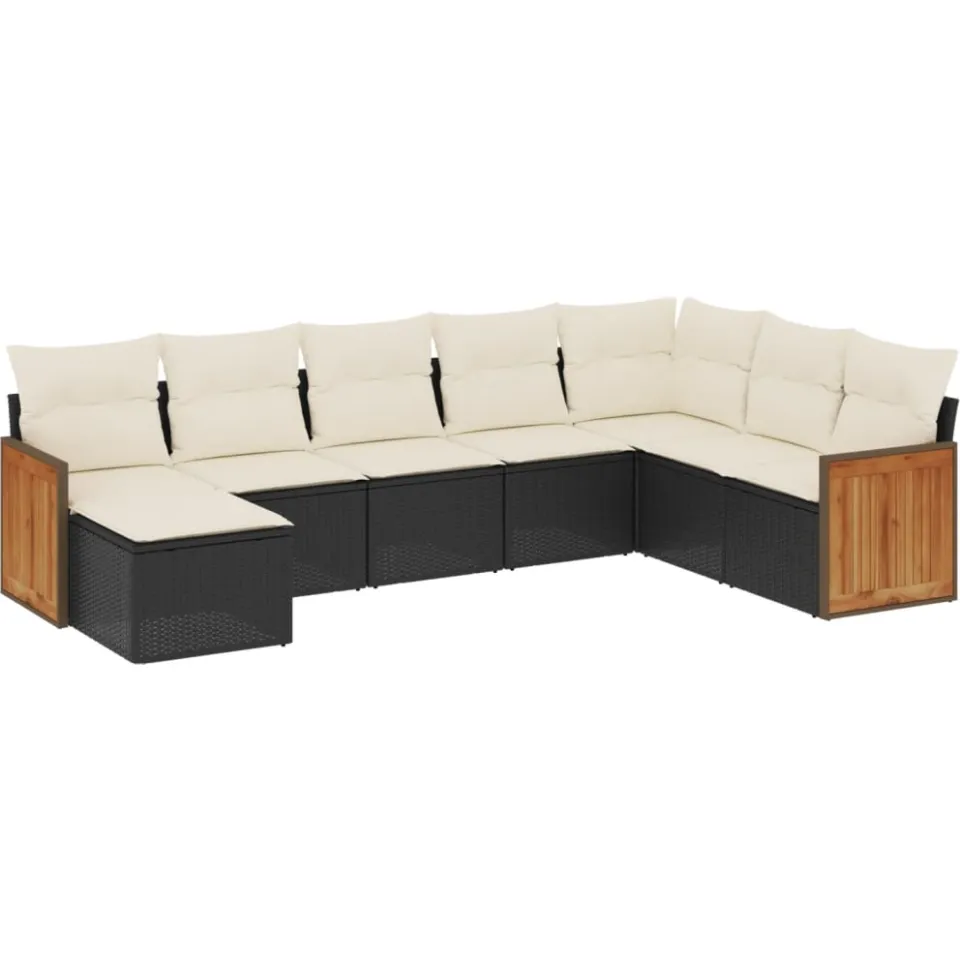 vidaXL 8-delige Loungeset met kussens poly rattan zwart, foto 3