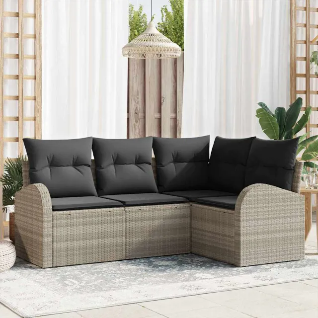 vidaXL Tuinbankenset 4 st Lichtgrijs poly rattan, foto 2