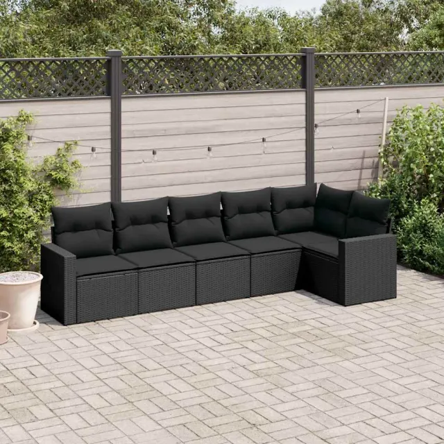 vidaXL 6-delige Loungeset met kussens poly rattan zwart, foto 2