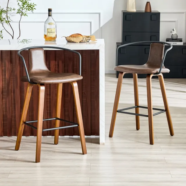 STILVORA Barkruk Set Van 2 Met Armleuning En Rugleuning Modern Scandinavisch Voor Keuken Eiland En Barstoel Kunstleer Bruin Brown