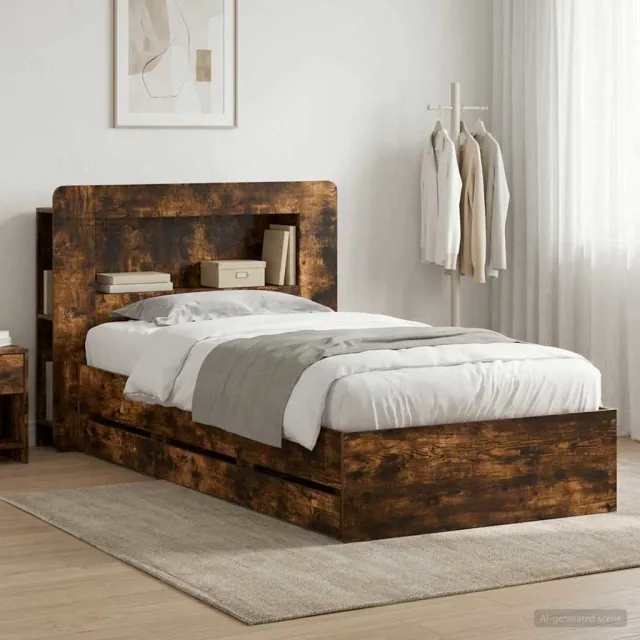 vidaXL Bedframe met opbergruimte en hoofdbord met lade Gerookt eiken Bruin
