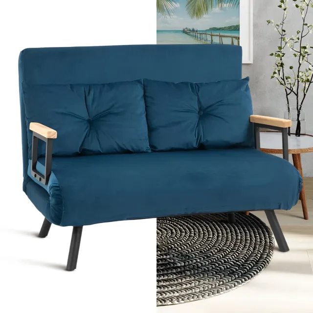 GranMaison Slaapbank - Uitklapbaar - Slaapstoel - Logeerbed - Zetelbed - Slaapfauteuil - Vouwbed - 2 persoons - Zeer comfortabel - Blauw