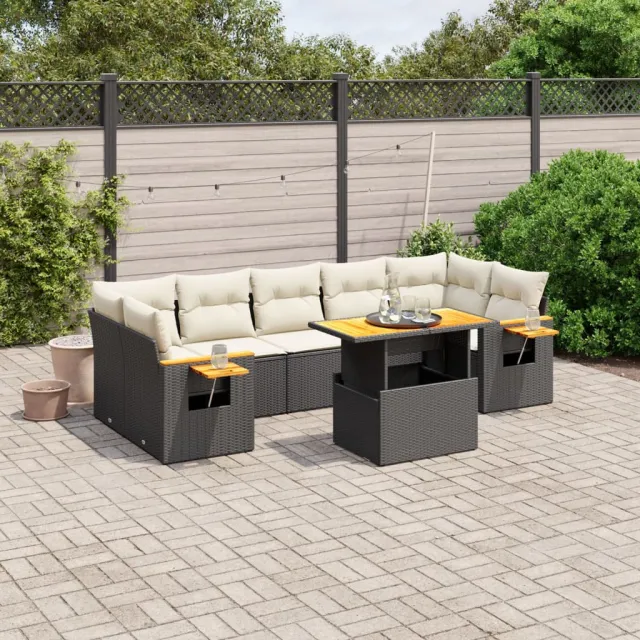 vidaXL 8-delige Loungeset met kussens poly rattan zwart, foto 2