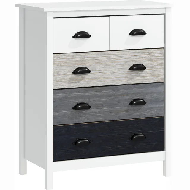 Homona Ladekast - Met 5 lades en kantelbeveiliging - 70 x 38 x 85 cm - Wit/Donkerbruin