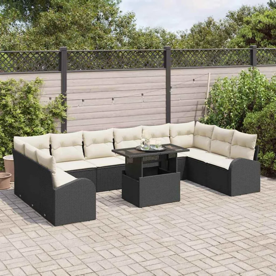 vidaXL Tuin Sofa Set 11 st Zwart Poly riet, foto 3