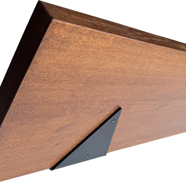 GoudmetHout Wandplank Industrieel - 60 x 25 cm Muurplank - Donker Eiken Hout - Decoratie Wandrek & Boekenrek - Hangplank Keuken - Wall Shelf + 2 Driehoekvormige Mat Zwarte Plankdragers van Staal Donker eiken, mat zwart