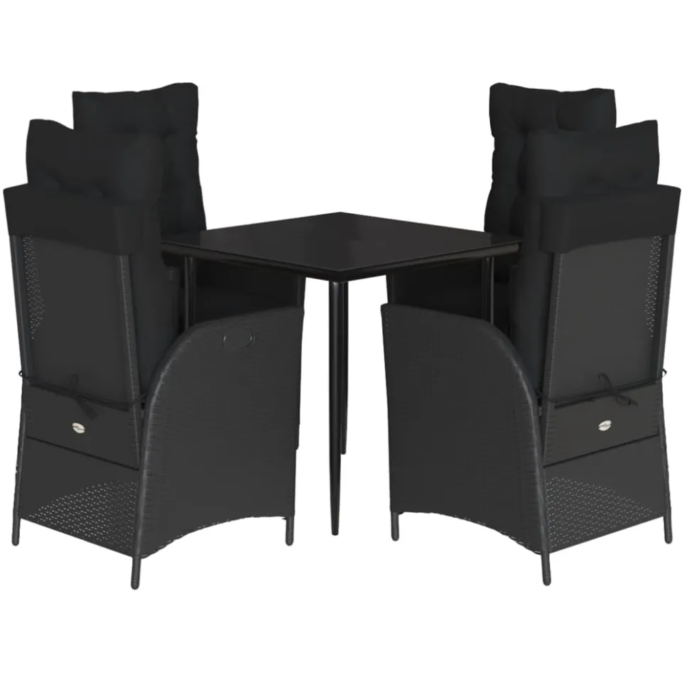 vidaXL 5-delige Tuinset met kussens poly rattan zwart, foto 3