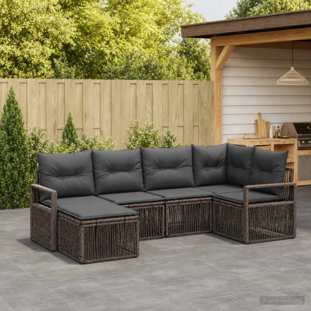 vidaXL Tuinbankenset 6 st 8-zits Grijs poly rattan, foto 2