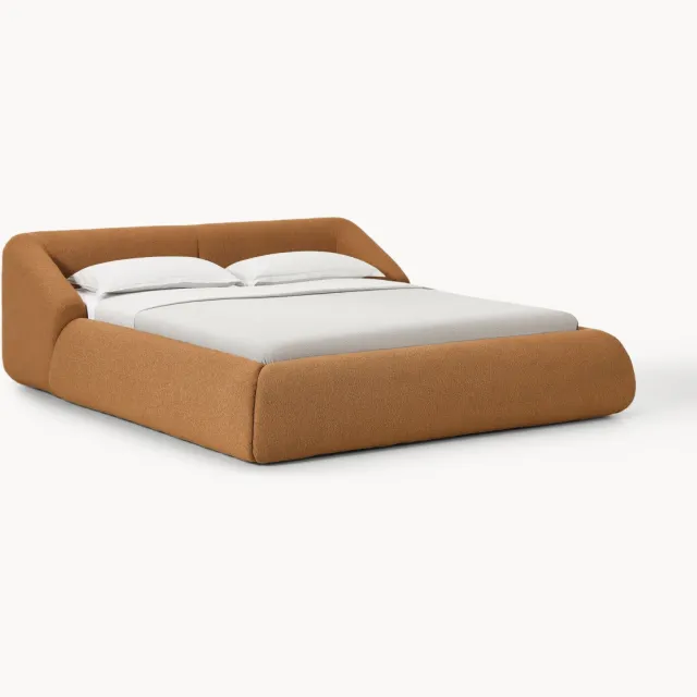 Westwing Collection Gestoffeerd bouclé bed Sofia Lichtbruin