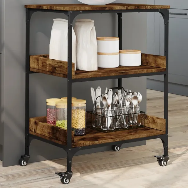 vidaXL Keukentrolley 60x41x80,5 cm bewerkt hout gerookt eikenkleurig Bruin