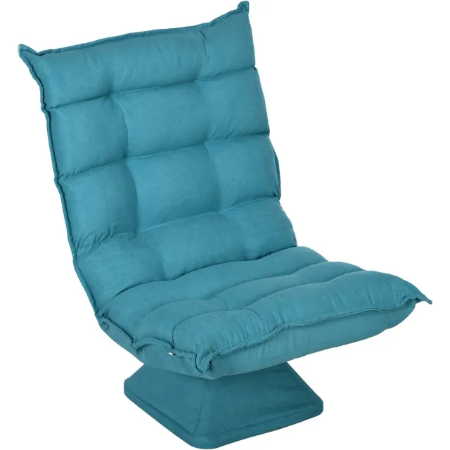 Homona Vloerfauteuil - 360° draaibaar - Met 5-standen rugleuning - Linnenlook bekleding - 62 x 70 x 95 cm - Blauw
